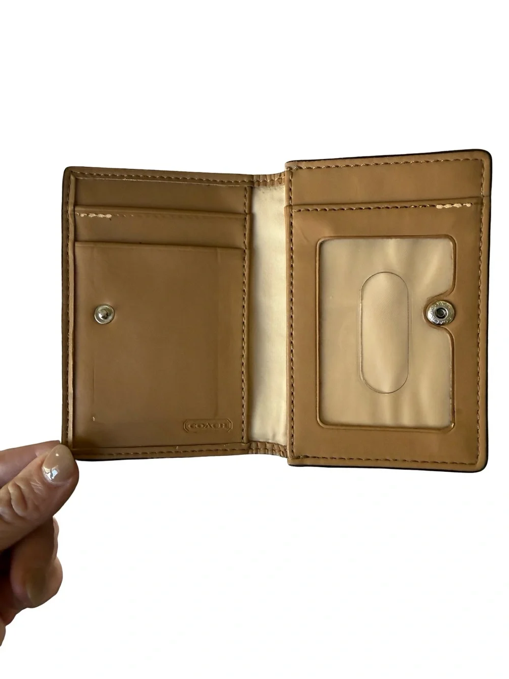 Coach Women’s Tan Cream Leather Card Holder Wallet
